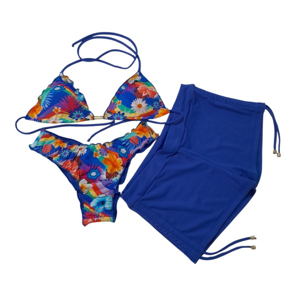 Kit Biquíni Calcinha Ripple, Levanta Bumbum + Shortinho Sunquini Praia