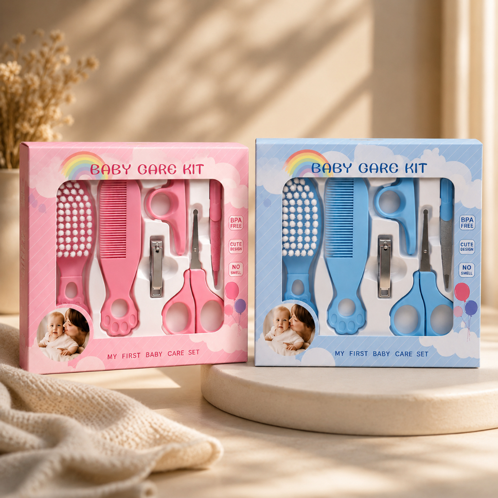 Kit Higiene Bebê Completo 5 Peças Escova Pente Tesoura Cortador
