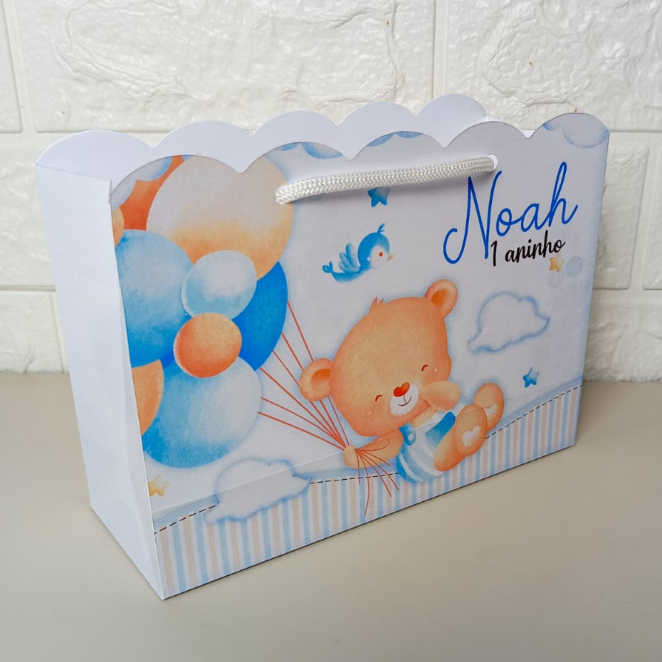 Sacolinha Surpresa Chá de Bebê Ursinho Azul Menino Personalizada - PEGUE E MONTE | Lembrancinhas | Festa | Aniversário