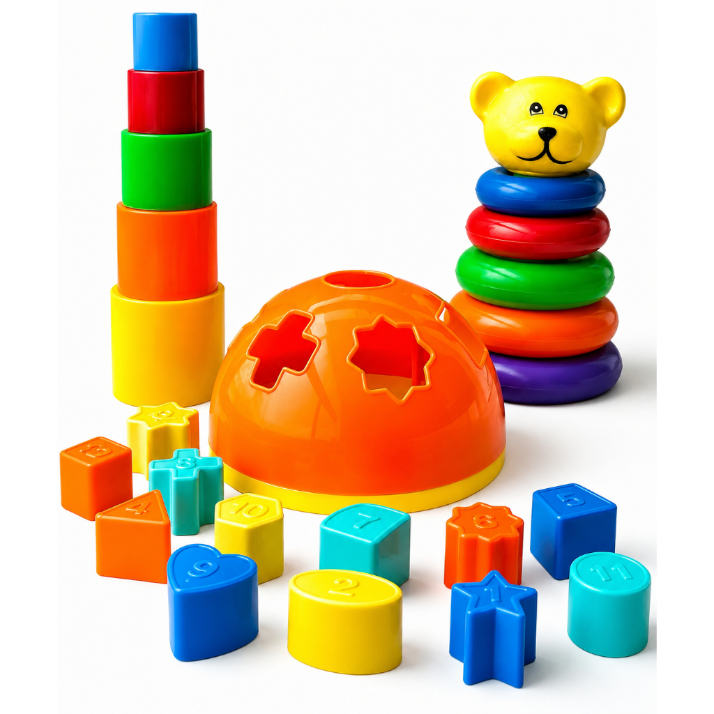 Kit Brinquedo Educativo Didático com Pecinhas de Empilhar Encaixe Brinquedo Pedagogico Dado e Bola