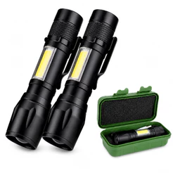 Kit 2 Mini Lanternas Tática LED COB Recarregável USB Zoom Forte Bolso