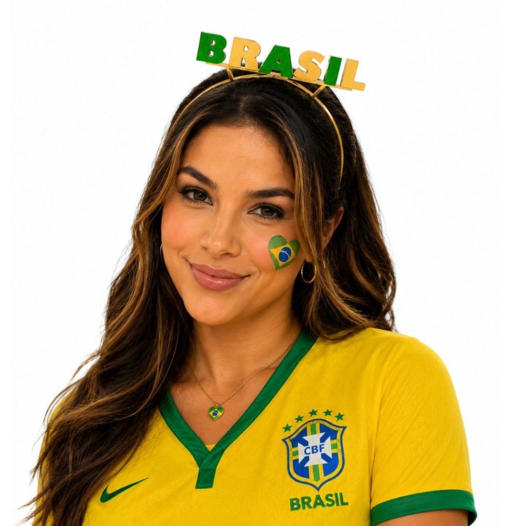 Tiara Brasil com Escrita Decorativa Arco de Cabelo para Copa do Mundo Jogos da Seleção e Torcida Brasileira
