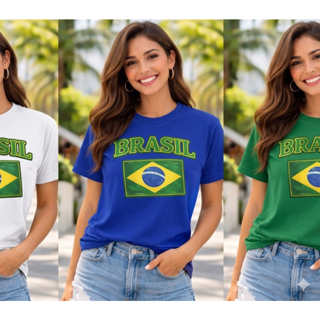 Kit 3 Camisetas Camiseta Feminina Copa do Mundo Premium Estampa Brasil Casual Tendência Bandeira