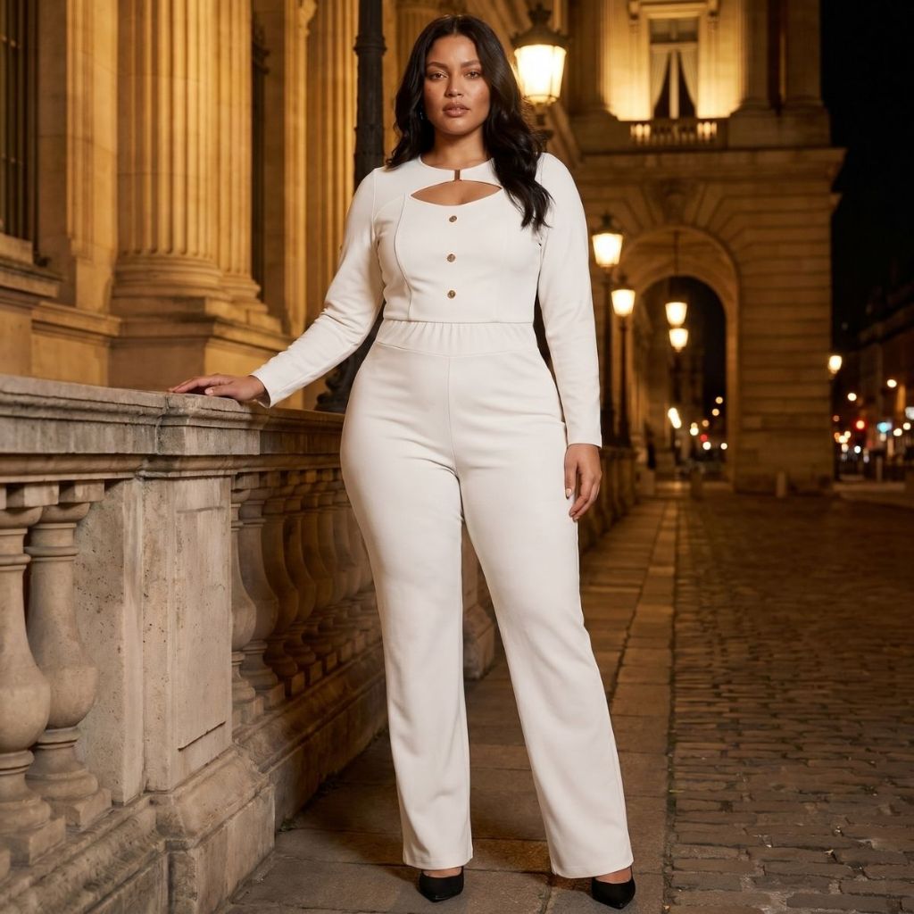 Macacão Plus Size Feminino Manga Longa Estiloso Outono Inverno Moda Evangélica M ao G1