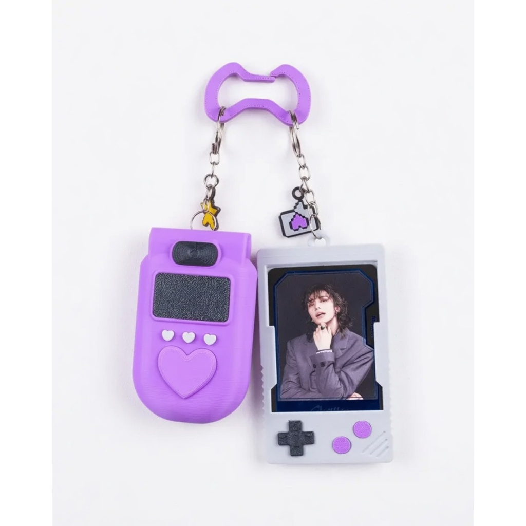 Kit Chaveiro Porta Cartão + Porta Batom Photocard Kpop Game Boy Lilás Retrô Estilo Game Anos 90 Vintage Telefone