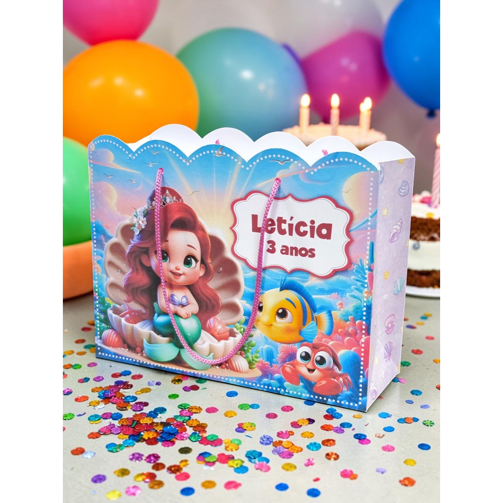 Sacolinhas Personalizadas Lembrancinhas Pequena Sereia Ariel Festa Chá Fralda Aniversario Nuvem Tamanho Grande 20x16x06