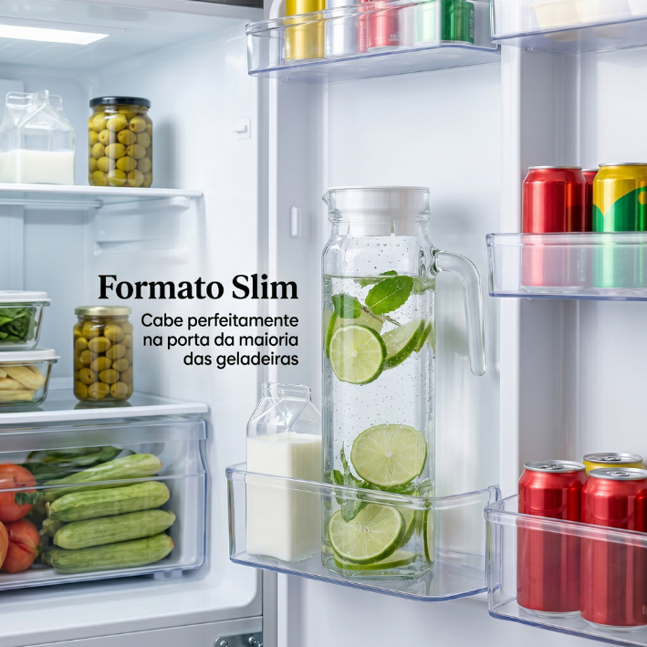 Jarra De Vidro 1 Litro Com Tampa Para Porta De Geladeira Slim Suco Água Gelada — imagem 2 de 2