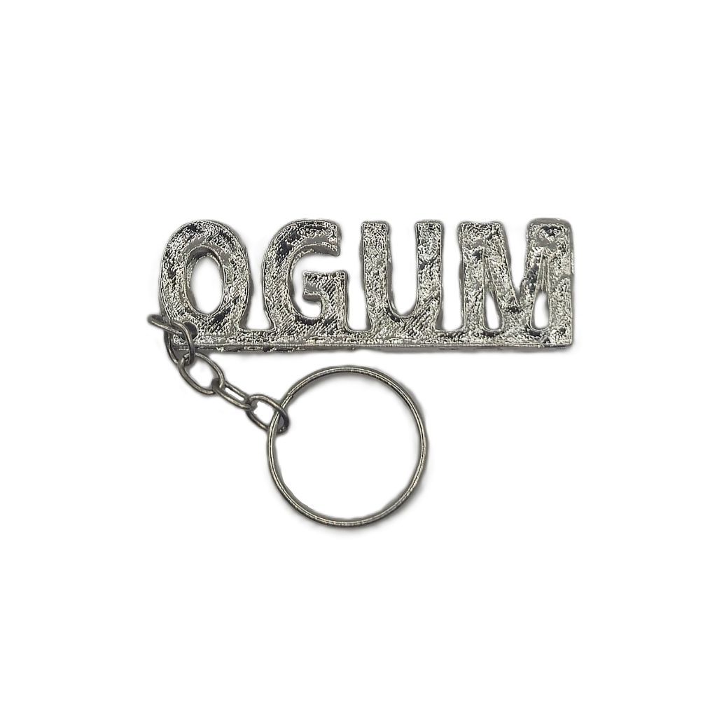 Chaveiro Orixá Ogum com escrita Ogum em Niquel