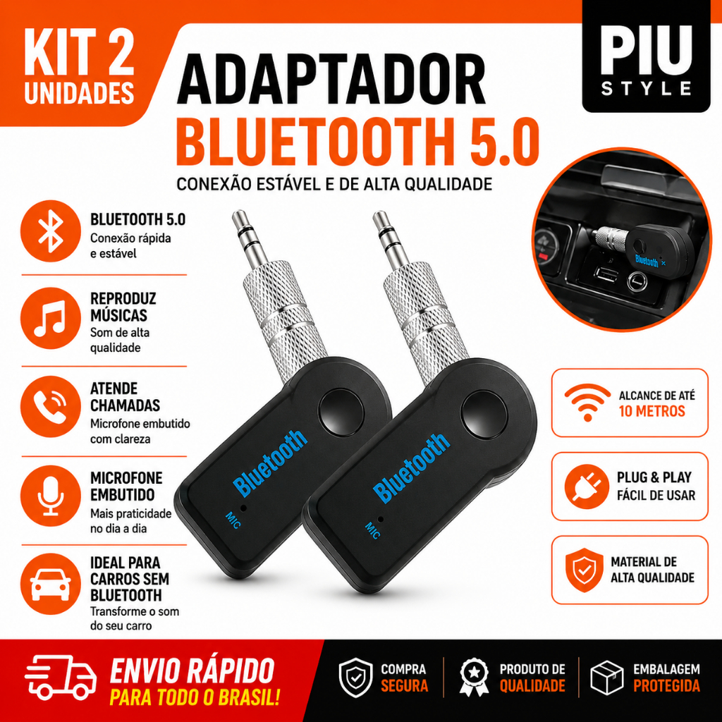 02 Car Bluetooth/  Music Receiver Wireless  USB  Adaptador Rádio Música