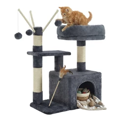 SONGMICS Arranhador para Gatos com 3 Pompoms, Casa para Gatos Pequena, 64 cm, para Sala, FULL