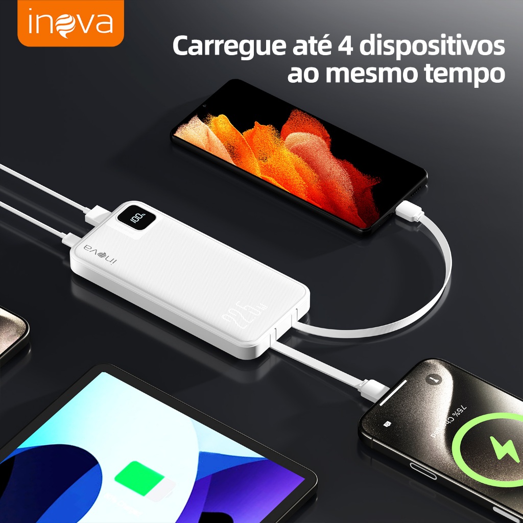 Inova Carregador Power Bank 22,5W Portátil 20000mah/10000mah  Universal carregamento rápido Saida 2 Cabos — foto 6