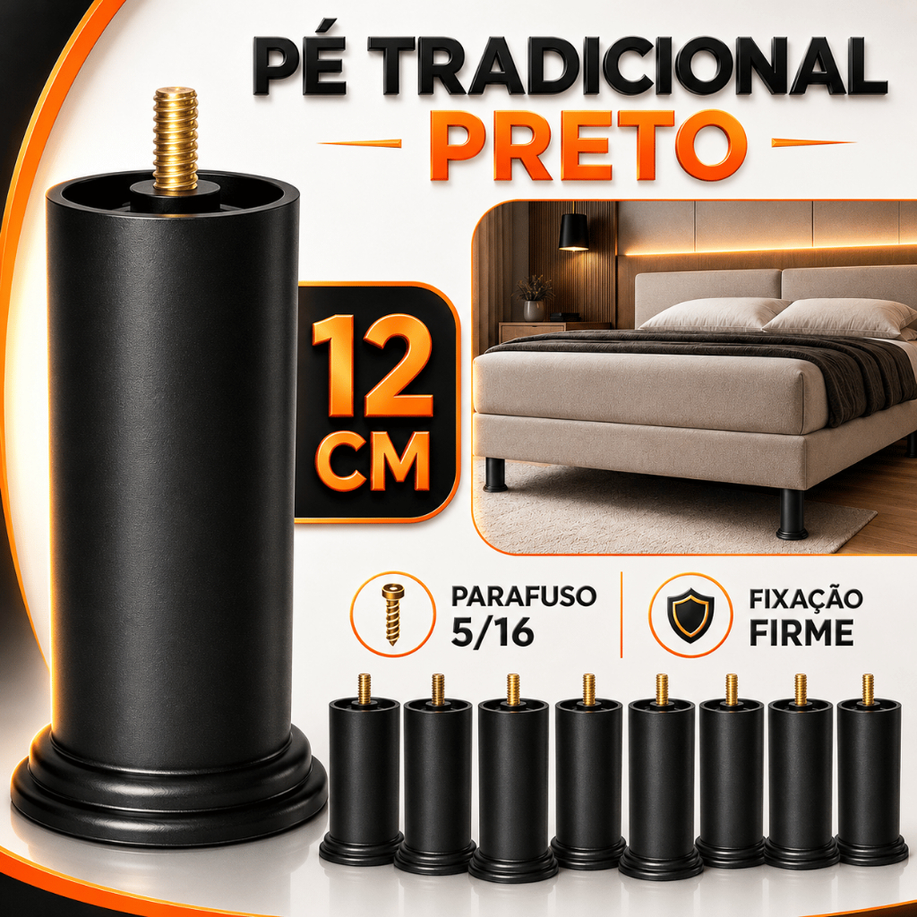 Pé para Cama Box 12cm Alto Resistente | 1-12 Unidades | Casal Queen Super Queen Solteiro
