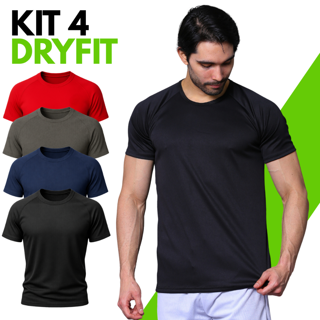 Kit 4 Camiseta Dry Masculina Manga Curta Fitness Academia Corrida CrossFit Poliester Premium