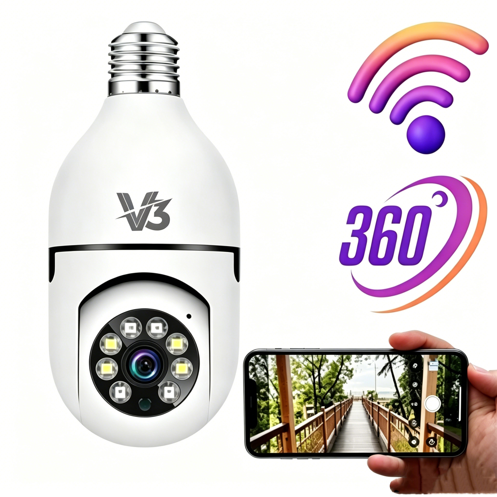 Câmera wifi ip sem fio giratória 360 com encaixe lampada bocal rosca ptz full HD visão noturna segurança