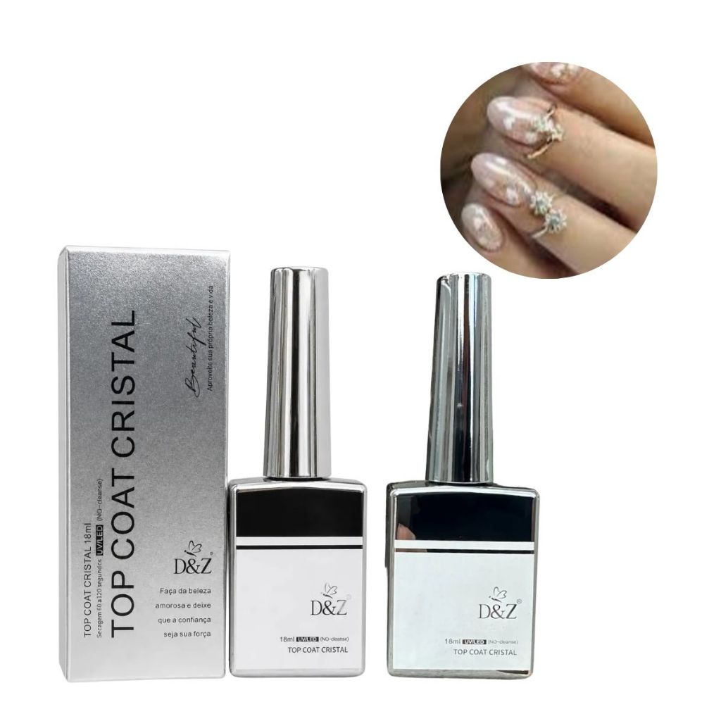 Top Coat Cristal 18ml D&Z Linha Beautiful Premium Selante Para Unha Gel 2 UNIDADES