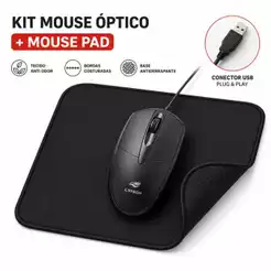 Kit Mouse Com Fio USB e Mouse Pad - Mouse Pad 20x18 Emborrachado Costurado