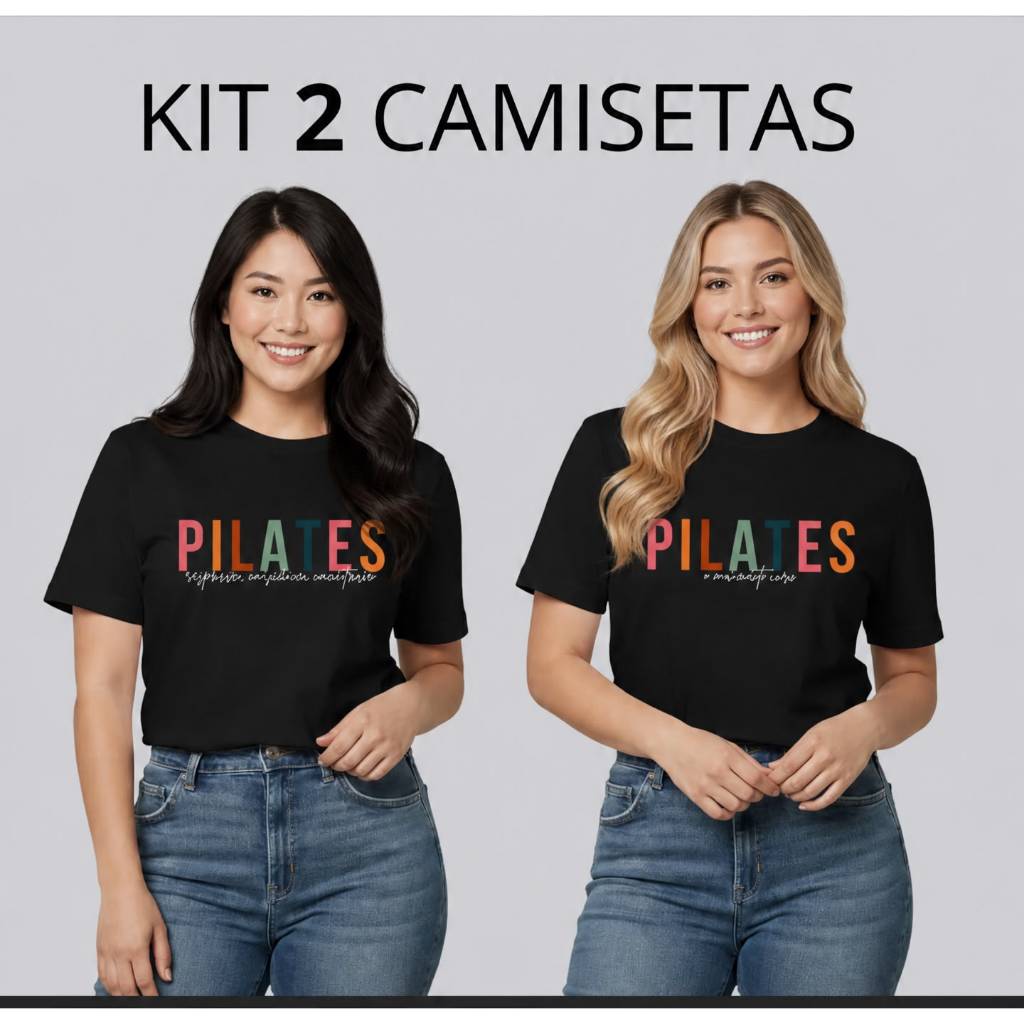 Kit 2 Camisetas Femininas Pilates Estampadas Academia Fitness Treino Confortável Malha Leve Casual