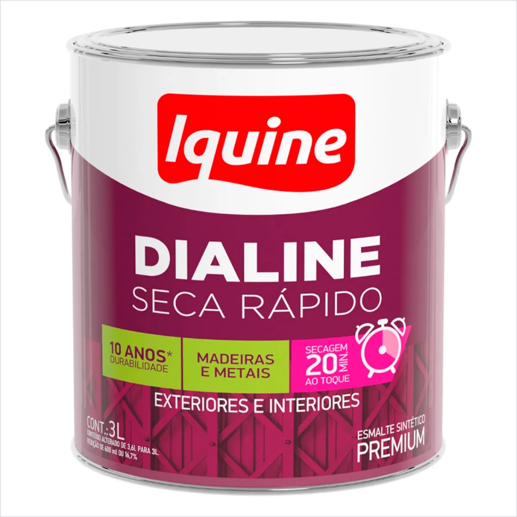 Tinta Esmalte Dialine Topa Tudo Seca Rápido 3 Litros Metais e Madeiras- Iquine