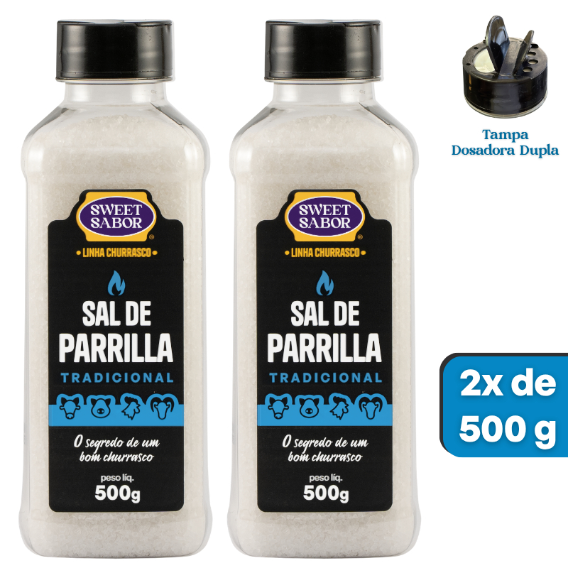 Kit 2x Sal Parrilla Tradicional 1Kg (2x500g) Sweet Sabor Churrasco Carnes Grelhados