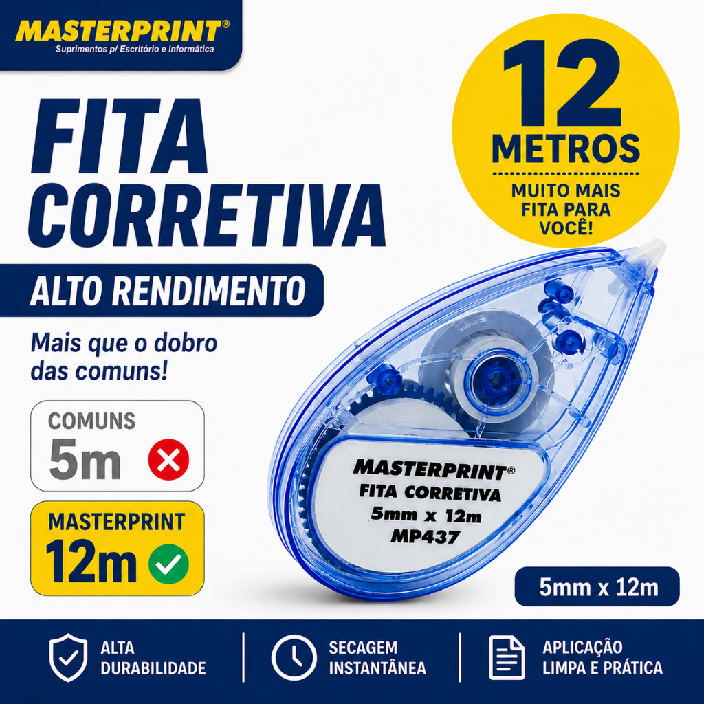 Fita Corretiva 12 Metros Masterprint Grande Rendimento