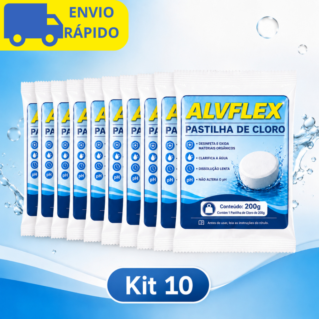 Kit de 10 Pastilhas de Cloro 200g para Piscina