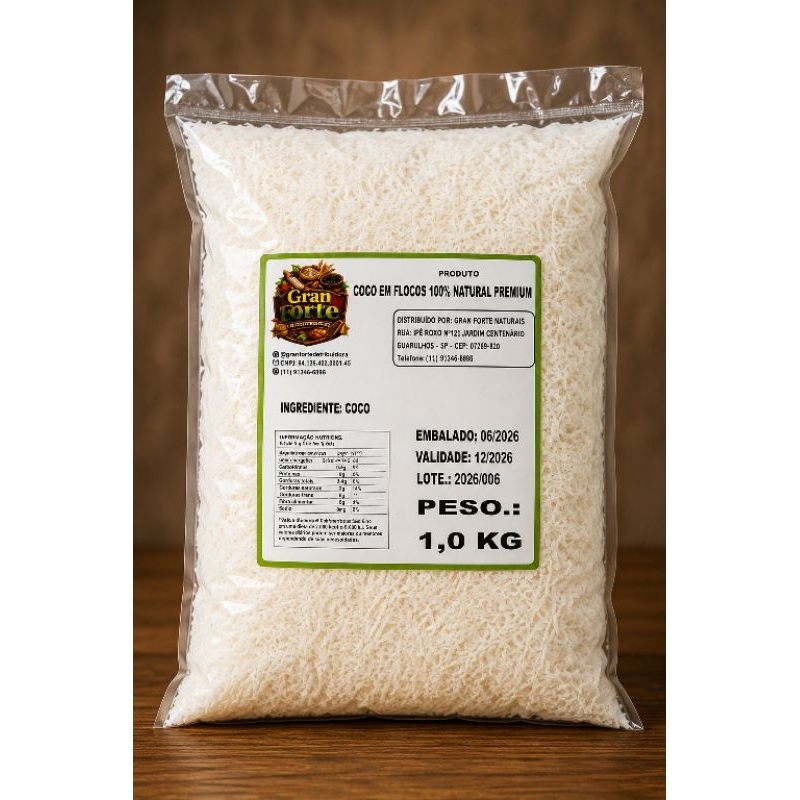 Coco em Flocos Premium 1kg 500g  – Gran Forte Naturais | 100% Natural | Alto Rendimento | Sem Conservantes e Sem açúcar