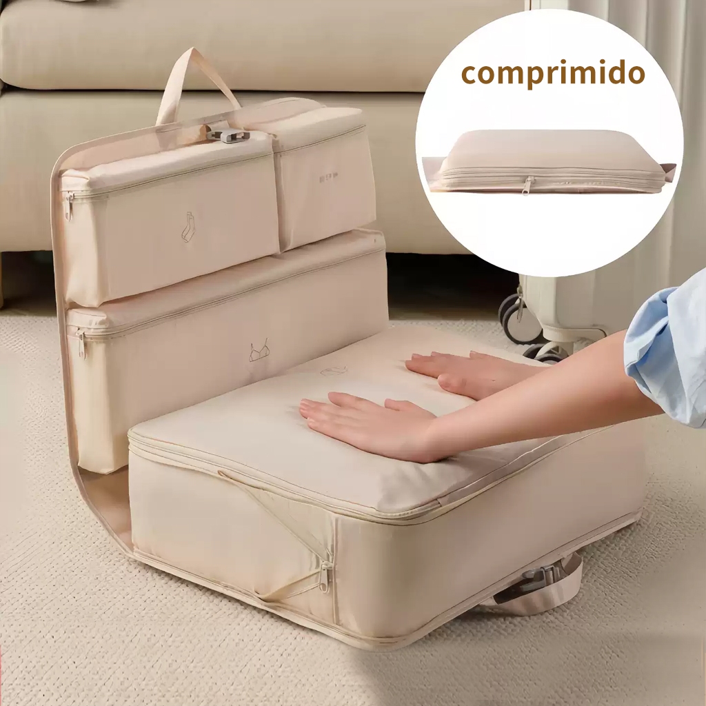 Para organização de viagem. armazena roupas e roupas íntimas. modelo pendurável, economiza espaço na bagagem