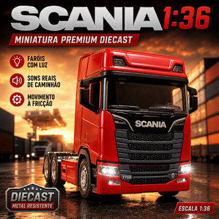 Miniatura Caminhão Scania 770S 1:36 Caminhão Diecast Metal Luz Som Fricção Colecionador Caminhoneiro