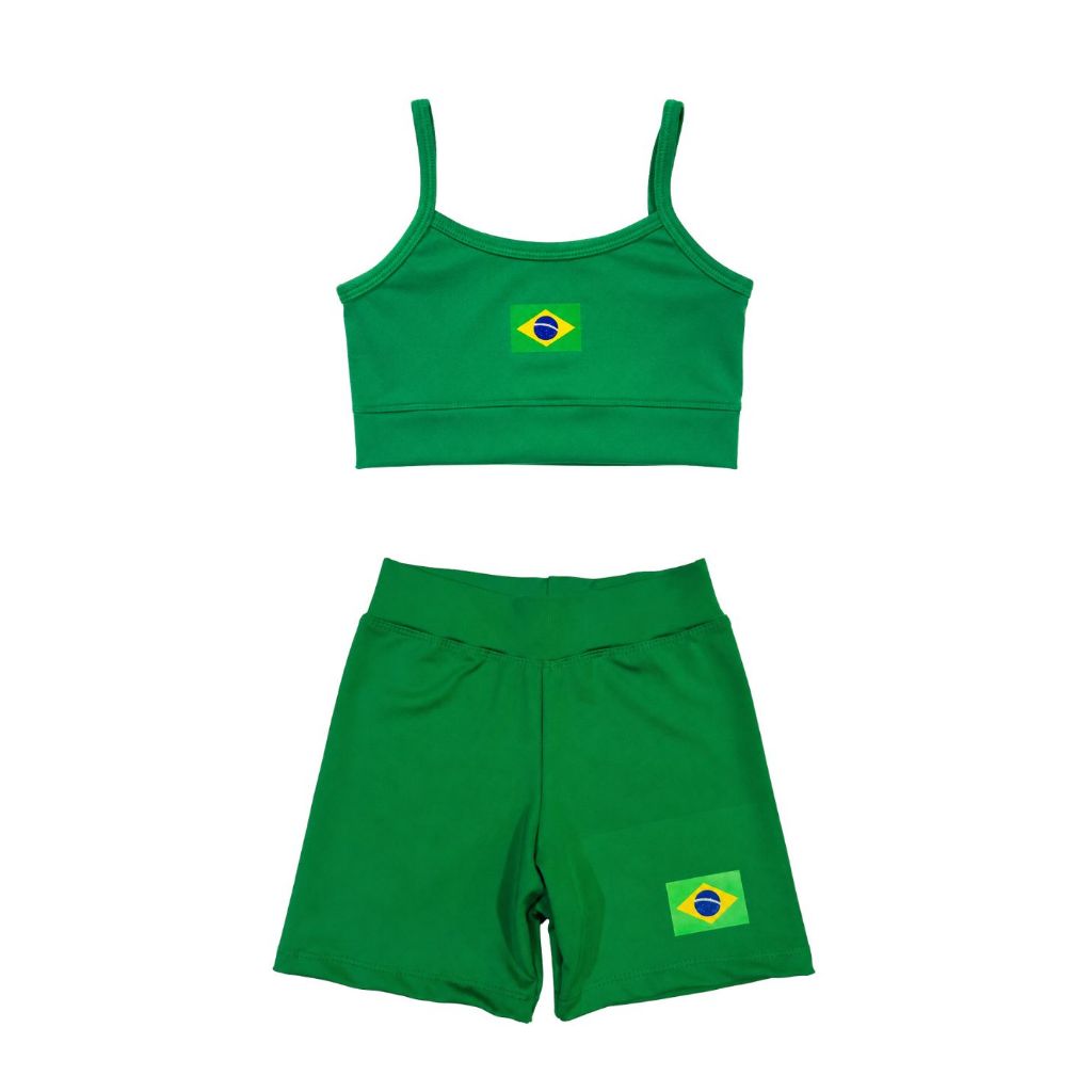 Roupa Infantil Conjunto Top e Short Verde Copa 2026