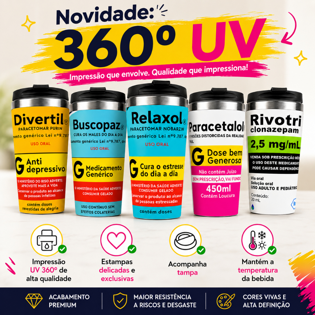 Copo Térmico Personalizado Remédios – Impressão 360º UV