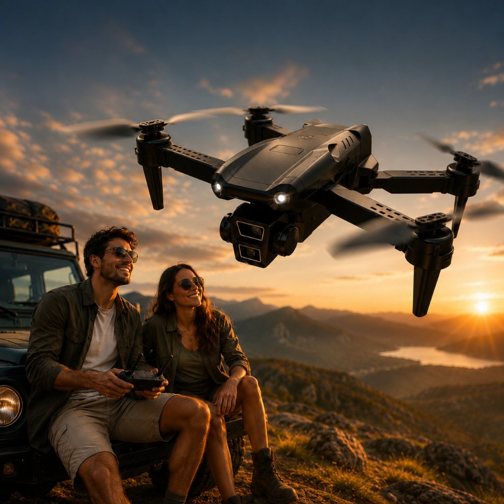 Drone HD Câmera Dupla Posicionamento WiFi FPV Quadricóptero RC Altura Manter Profissional Em Preto Cinza