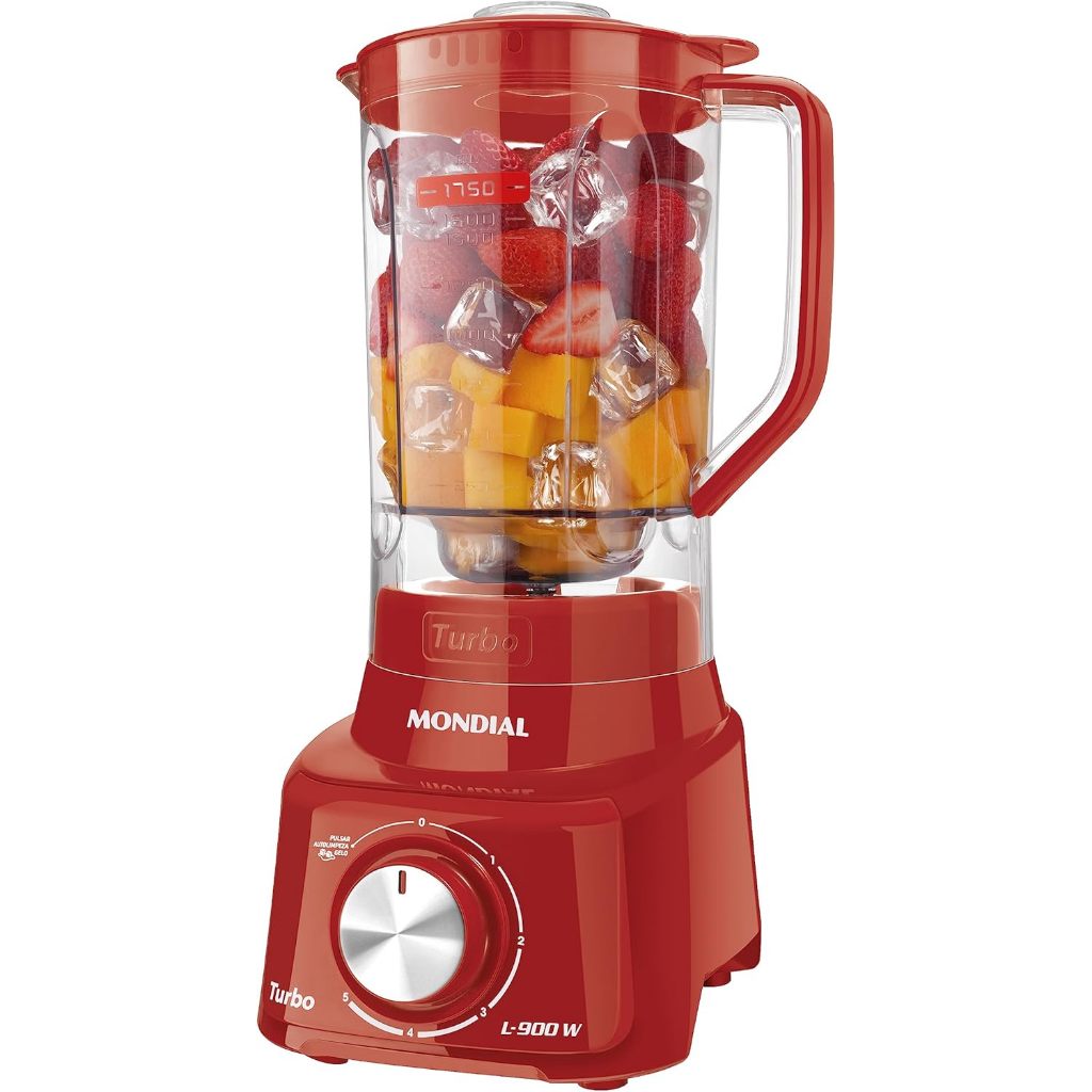 Liquidificador Mondial Turbo L-900 FR Copo Vermelho Com Filtro 05 Velocidades 900W 220V