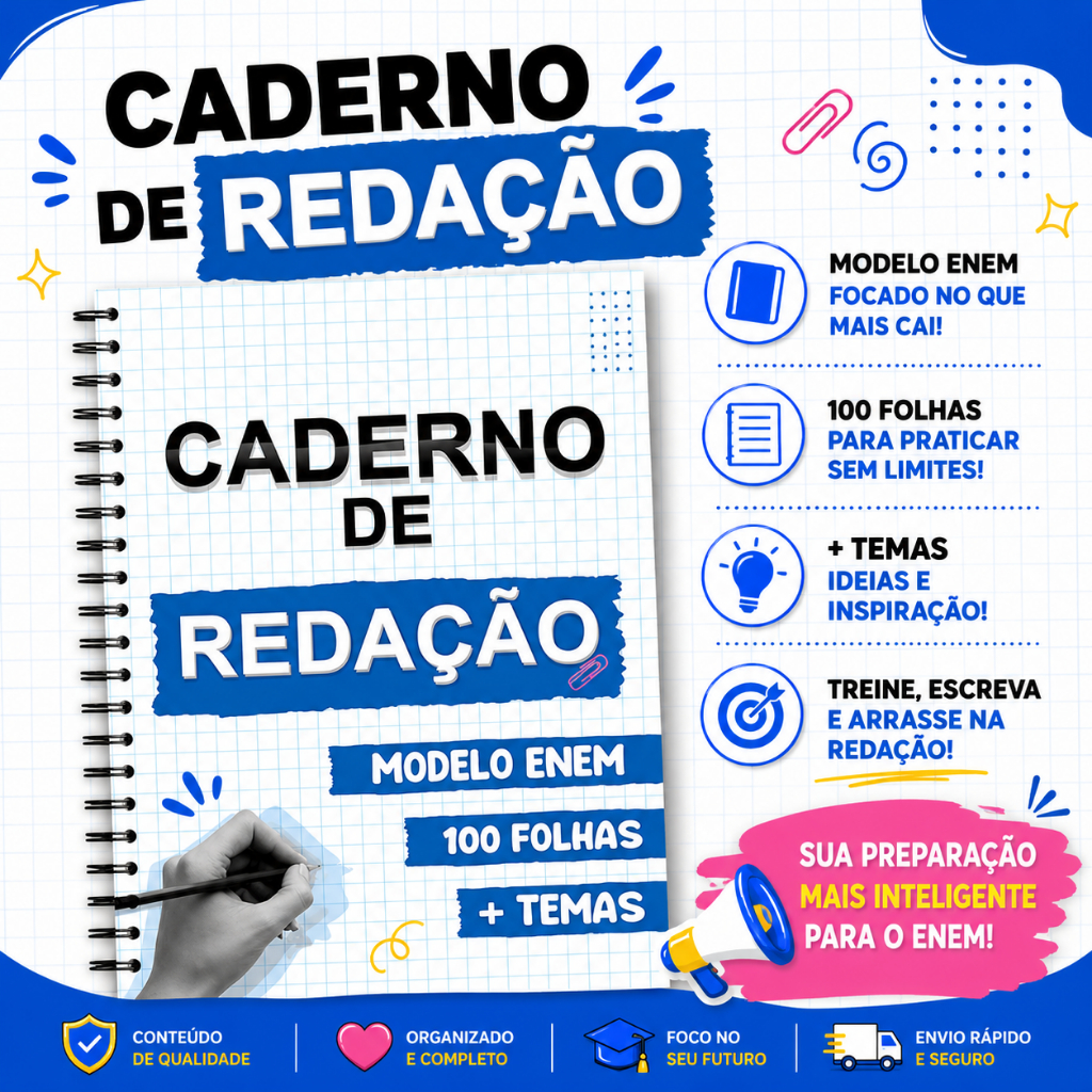 Imagem Caderno para Redações com 100 Folhas de Redação para Enem e Concursos