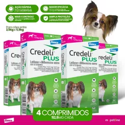 Kit 4 Credeli Plus Elanco para Cães de 2,8 a 5,5kg - 1 Comprimido