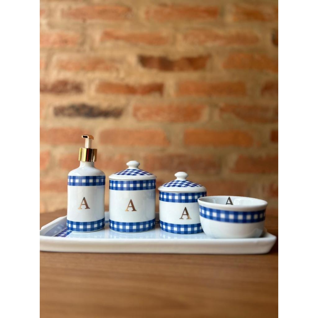 Kit Higiene Xadrez Azul Escuro - Maternidade Bebê Cuidado