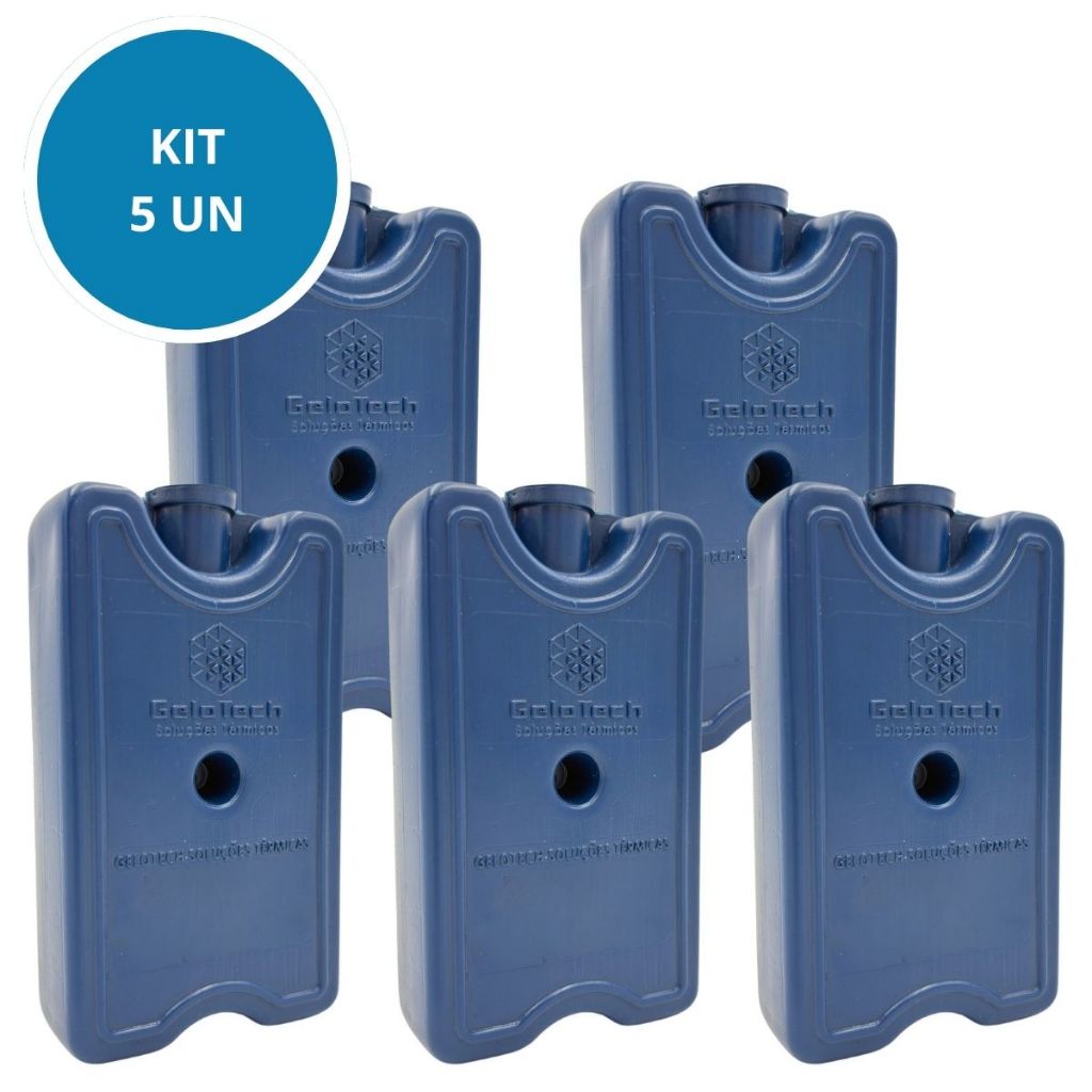 Kit 5 Placa Gelo Gel Artificial Reutilizável Rígido 200ml Gelox Gelotech Azul Transporte Medicamento