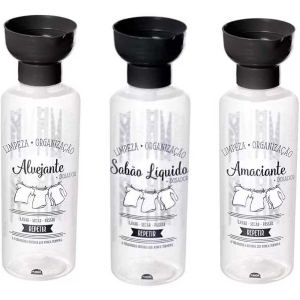 Kit Lavanderia porta Alvejante, Sabão liquido e Amaciante com tampa dosadora
