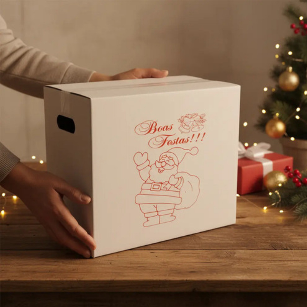 50 Caixas Natalinas Papelão Para Panetone Vinho Cesta Natal 40x22x34