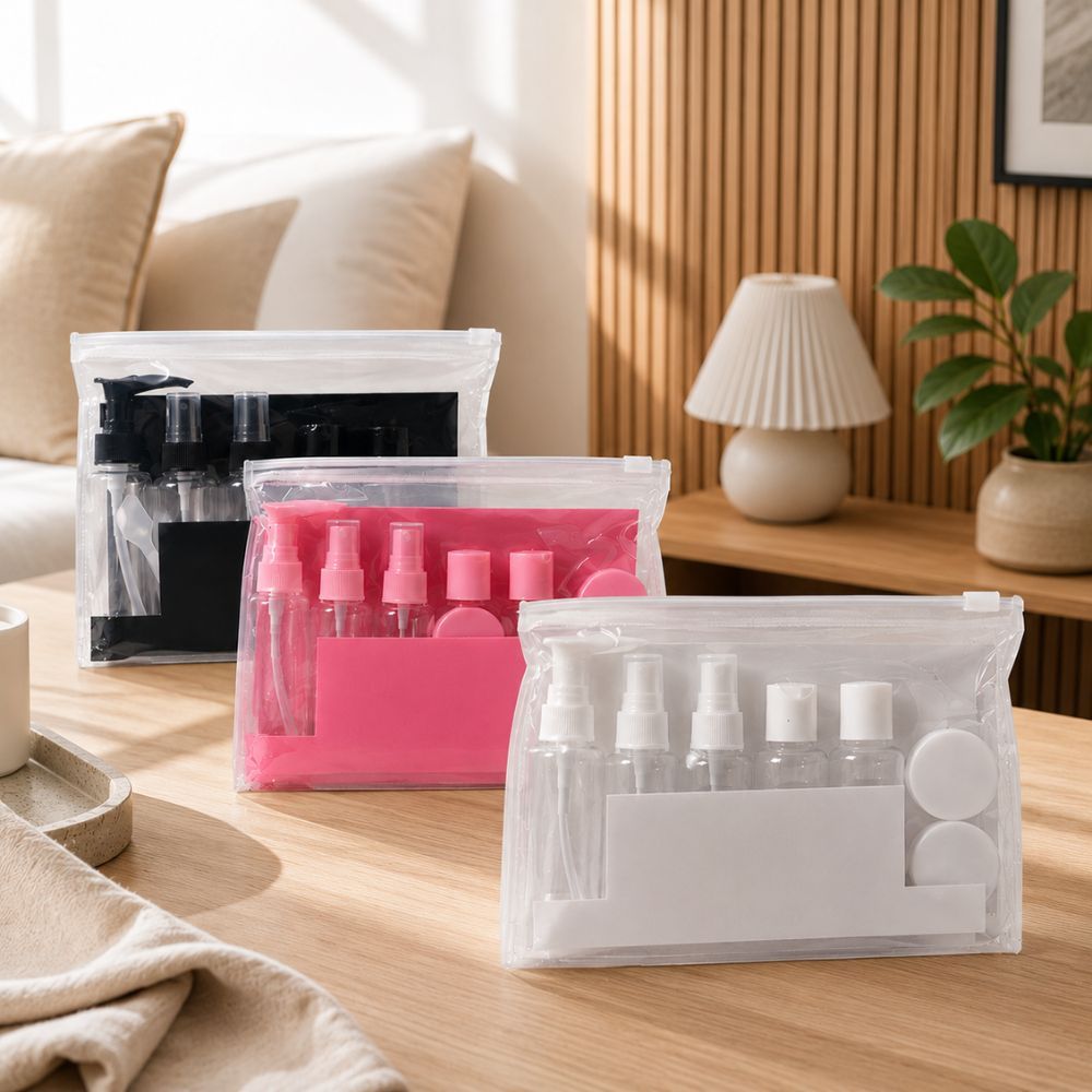 Imagem Kit 10 ou 9 Frascos para Viagem Higiene Bolsa Organizadora Transparente Perfume Shampoo Multiuso