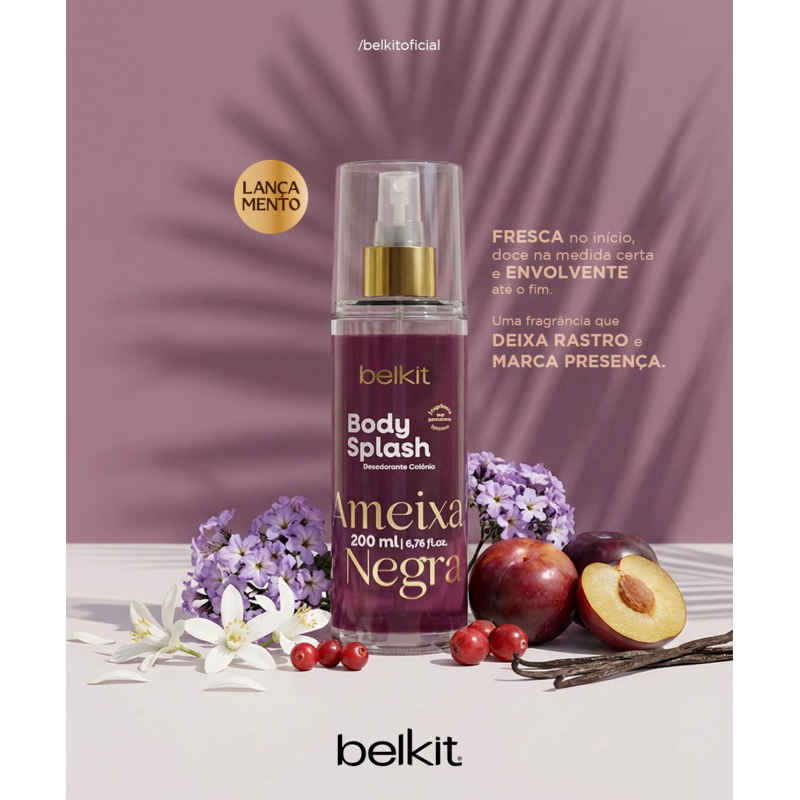 Body Splash Belkit  Ameixa Negra ou Cereja e Avelã Perfume Feminino Original 200ml