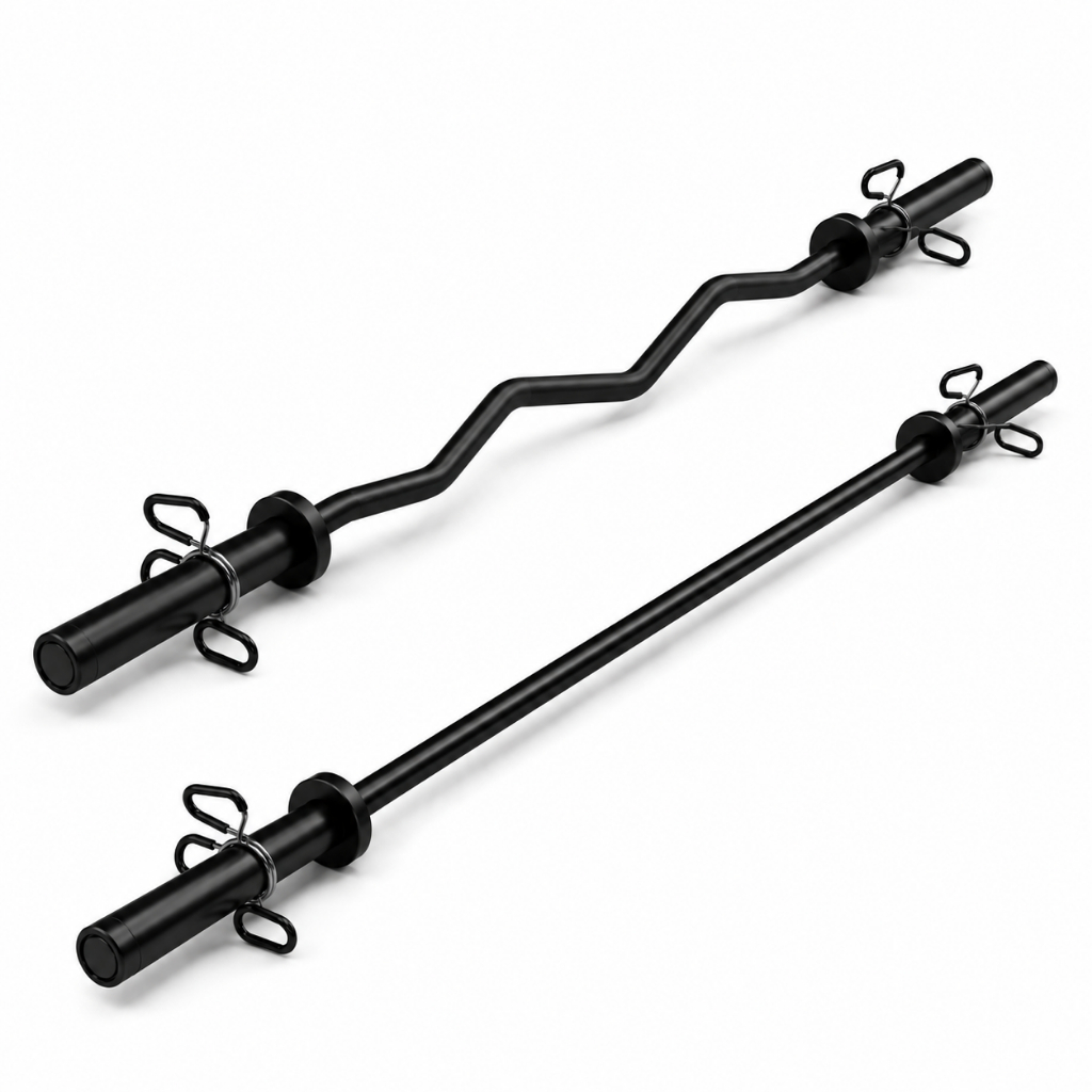 Barra W Academia Musculação + Barra Reta Supino Preto 25mm Kit