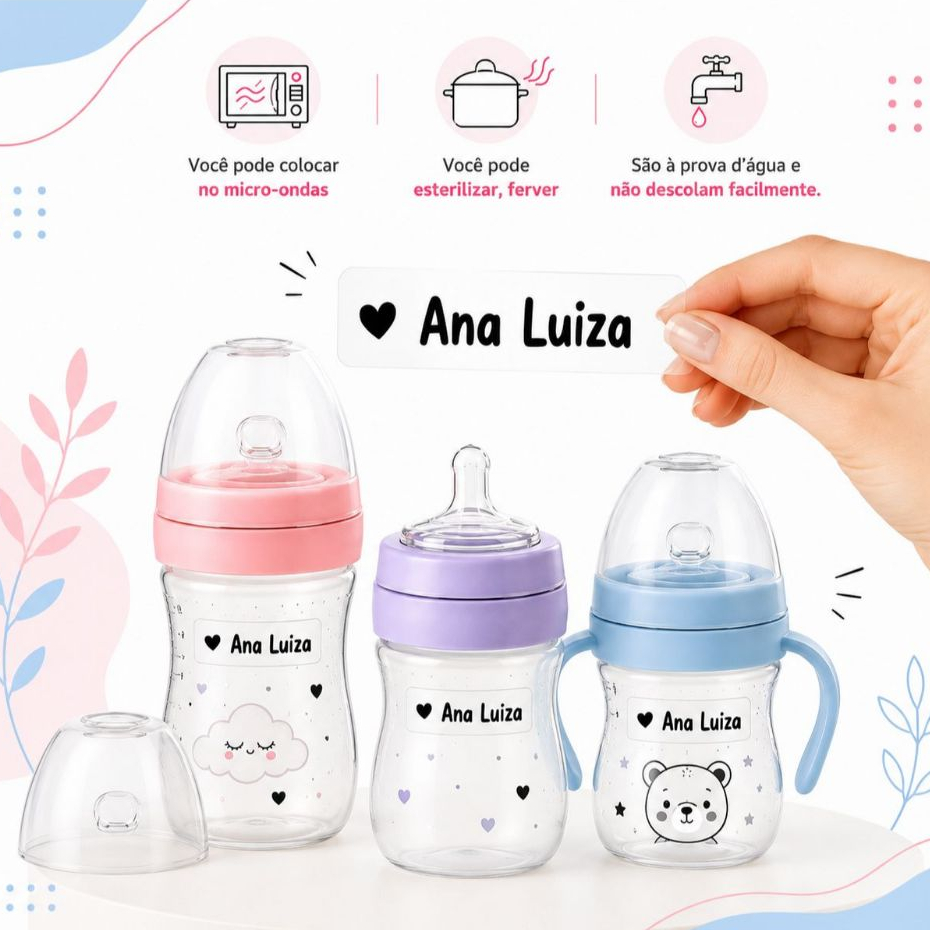 Etiqueta Escolar  Personalizada Transparente para materiais, mamadeira etc