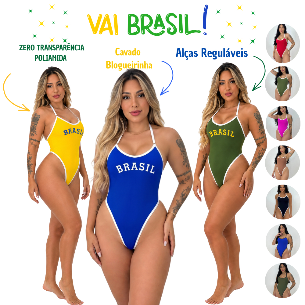 Body Maiô Mel Maia COPA DO MUNDO BRASIL 2026 Cavado Blogueira Zero Transparência  com Regulagens e Forro Duplo