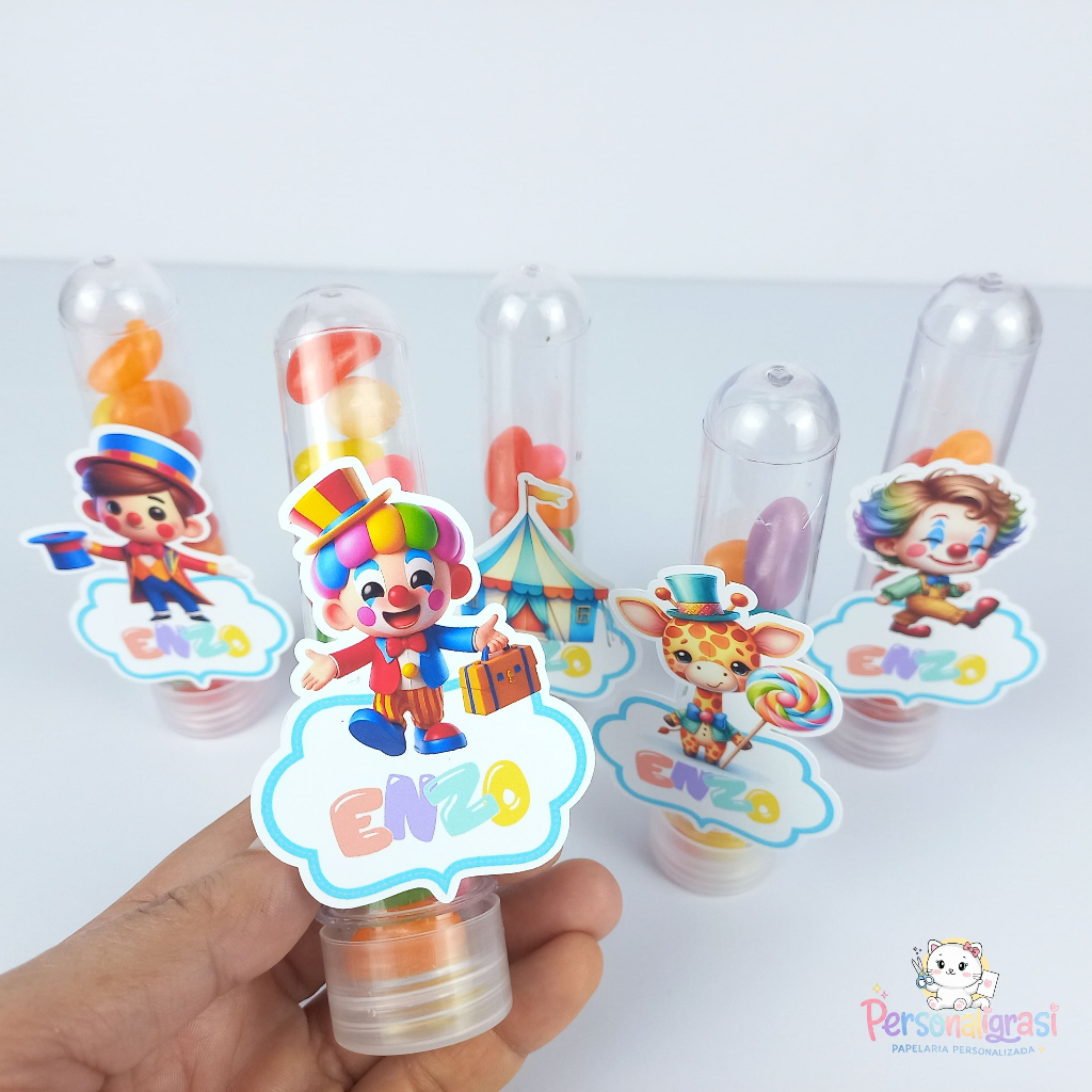 APLIQUE PARA TUBETE CIRCO MENINO PERSONALIZADO LEMBRANCINHA FESTA INFANTIL ANIVERSÁRIO