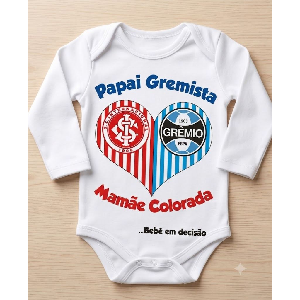 Roupinha de Bebe Body Infantil Futebol Time Grêmio Inter Grenal Papai Gremista Mamãe Colorada Personalizado