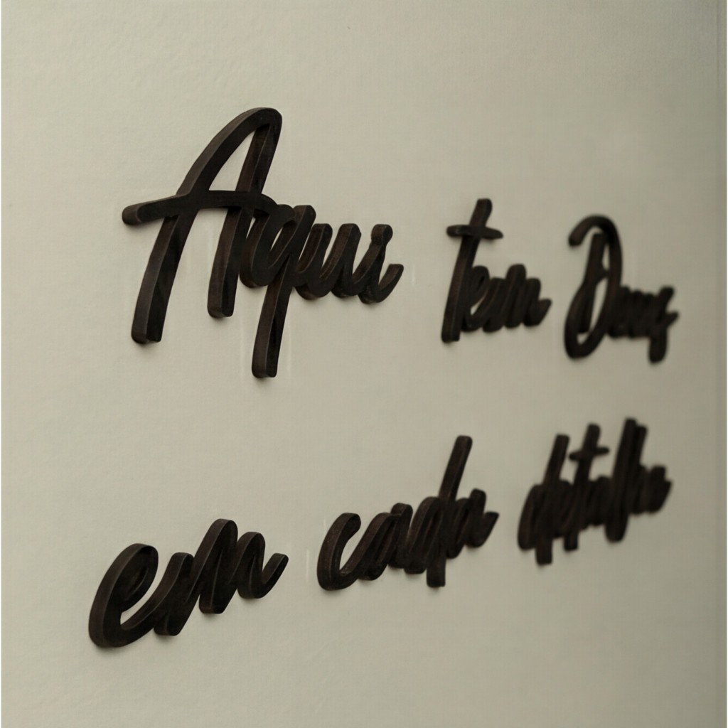 Recorte Vazado Aqui Tem Deus em Cada Detalhe Preto Frase Parede Decoração Cristã Fé Lar Sala Cozinha