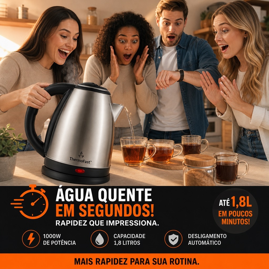 Chaleira Elétrica Inox 1,8L 1000W 127V Base 360° Desligamento Automático Aquecimento Ultra Rápido para Café, Chá,.
