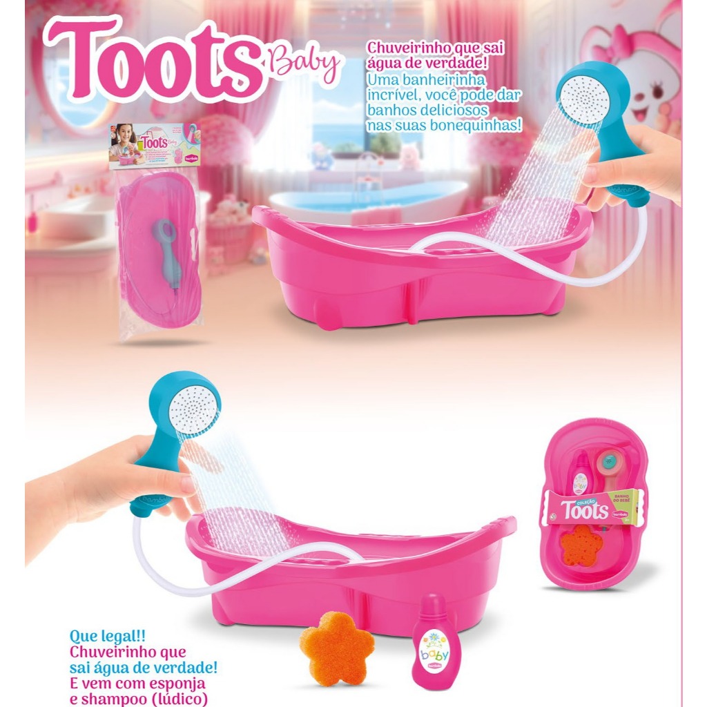 Brinquedo Banheirinha Para Boneca Toots Bambola Com Acessórios Chuveirinho Sai Água De Verdade