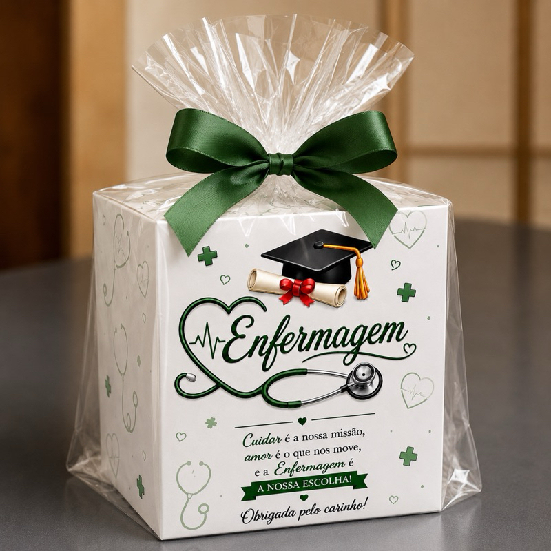 kit 10 Caixa Formatura Enfermagem Personalizada | Lembrancinha Presente de Gratidão ( Caixa vai desmontada) 6x7x6cm