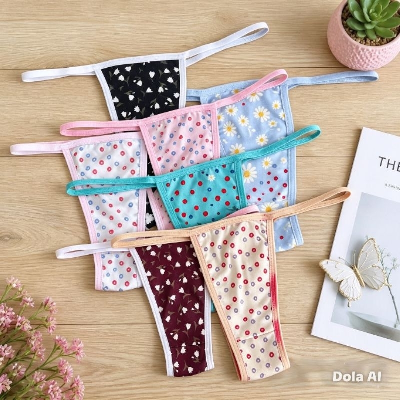 1 Calcinha Fio Dental Lisa Estampada Floral Bolinhas Confortável Tecido Leve Respirável Modelo Fino Diário Casual